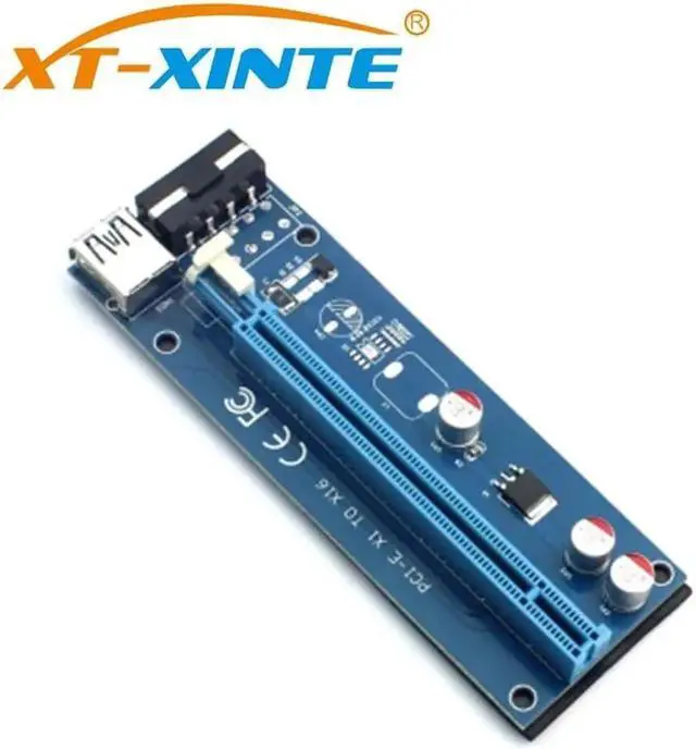 Alt view image 3 of 6 - PCI Express PCI-E 1X to 16X Riser Card 6Pin 4Pin PCIE USB3.0 SATA Card Extension Cable for Miner Mining BTC Dedicated Adapter