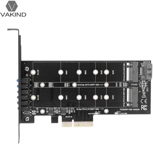 Alt view image 5 of 6 - PCI-E 4X to NGFF SSD Adapter Card B Key M Key M.2 NGFF NVME Dual Interface PCI Express PCIE Adapter Card with SATA Cable