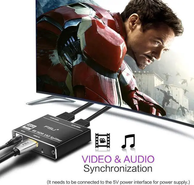 Alt view image 5 of 6 - 4K 2.0 HDMI Splitter Box Full HD 3D Video HDMI switch Connector Adapter 1 in 2 Out Amplifier Dual Display For HDTV DVD PS3