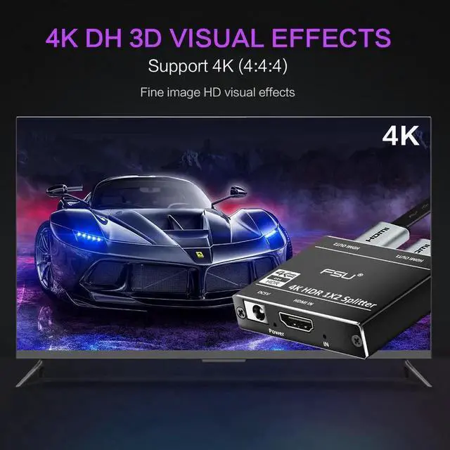 Alt view image 6 of 6 - 4K 2.0 HDMI Splitter Box Full HD 3D Video HDMI switch Connector Adapter 1 in 2 Out Amplifier Dual Display For HDTV DVD PS3