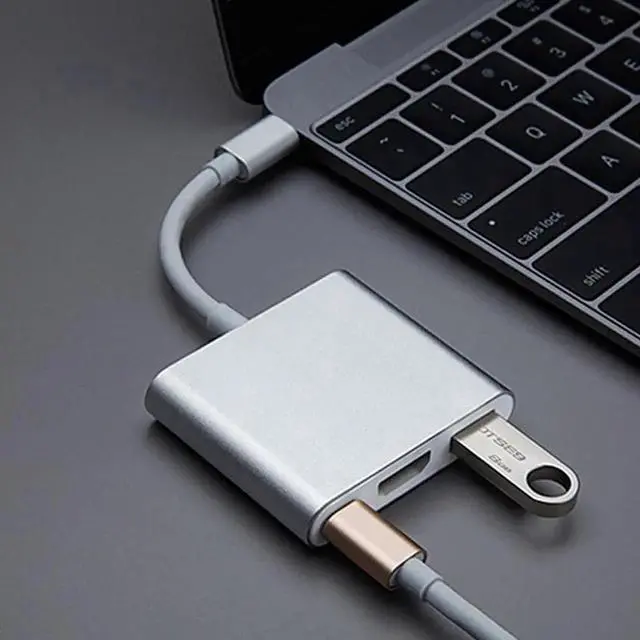 Alt view image 2 of 6 - 1pcs Type C USB 3.1 To USB 3.0 4K HDMI Adapter Cable 3 In 1 Hub For Apple Macbook Multiport Metal Case Charger Converter Adapter