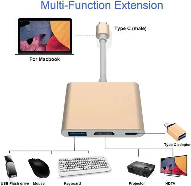 Alt view image 3 of 6 - 1pcs Type C USB 3.1 To USB 3.0 4K HDMI Adapter Cable 3 In 1 Hub For Apple Macbook Multiport Metal Case Charger Converter Adapter