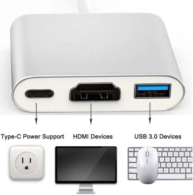 Alt view image 5 of 6 - 1pcs Type C USB 3.1 To USB 3.0 4K HDMI Adapter Cable 3 In 1 Hub For Apple Macbook Multiport Metal Case Charger Converter Adapter