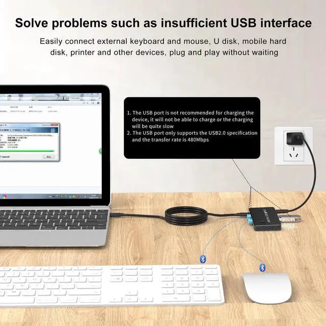 Alt view image 4 of 6 - Thunderbolt 3/4 KVM Switch USB-C to Displayport With 3 Port USB2.0 8K@60Hz 4K@144Hz DP 1.4 for Monitor Mouse Keyboard Printer