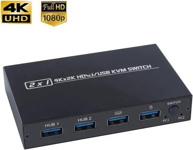 Main image of HDMI-compatible KVM Switch Splitter Dual PC to Single Monitor with 2 USB Ports 4K USB KVM Switcher 2PC Sharing Printer Mouse