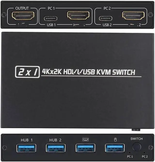 Alt view image 2 of 6 - HDMI-compatible KVM Switch Splitter Dual PC to Single Monitor with 2 USB Ports 4K USB KVM Switcher 2PC Sharing Printer Mouse