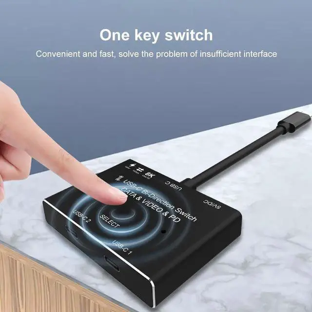 Alt view image 2 of 6 - 1x2/2x1 USB C KVM two-way Switch USB 3.1 splitter data video switcher 8K @ 30Hz PD 100W for PC monitor Mobile phone