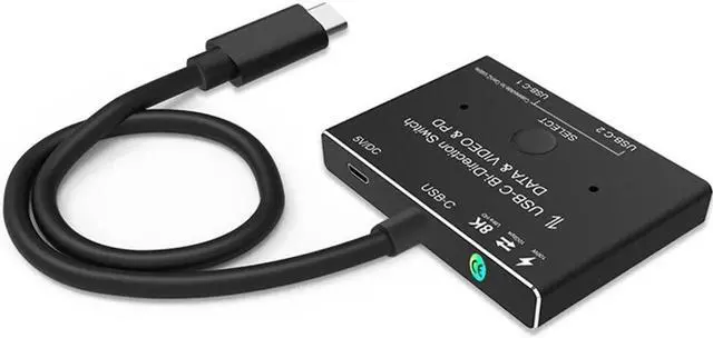 Alt view image 4 of 6 - 1x2/2x1 USB C KVM two-way Switch USB 3.1 splitter data video switcher 8K @ 30Hz PD 100W for PC monitor Mobile phone