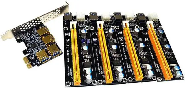 Alt view image 4 of 4 - Add in Card PCIe 1 to 4 PCI express 16X Slots Riser Card PCI E 1X to 4 PCI e slot Adapter USB 3.0 Port Multiplier for Mining