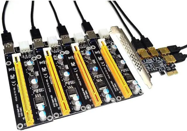 Alt view image 2 of 4 - Add in Card PCIe 1 to 4 PCI express 16X Slots Riser Card PCI E 1X to 4 PCI e slot Adapter USB 3.0 Port Multiplier for Mining