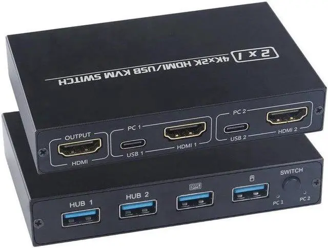 Alt view image 3 of 4 - 4K KVM Switch HDMI-compatible 2 Port Box USB for Shared Monitor Keyboard and Mouse Adaptive EDID / HDCP Printer Plug and Play
