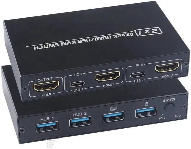 Main image of 4K KVM Switch HDMI-compatible 2 Port Box USB for Shared Monitor Keyboard and Mouse Adaptive EDID / HDCP Printer Plug and Play