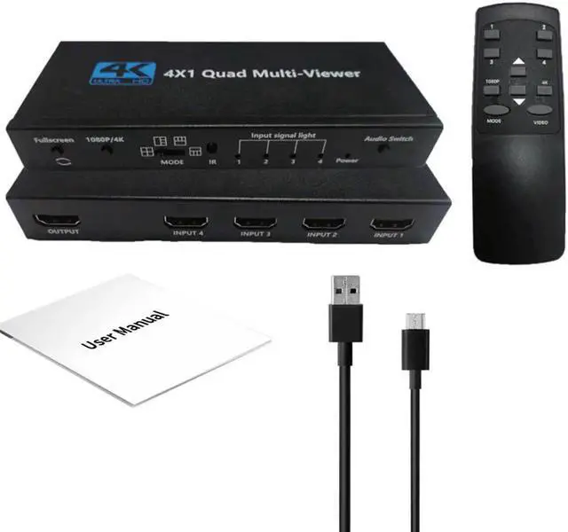 Alt view image 3 of 6 - 4x1 Multi-viewer switcher 4K Seamless Quad Screen Real Time Multi Viewer Splitter 4 in 1 out HDMI Switch Adapter with IR