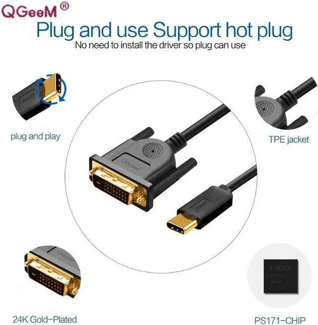 Alt view image 5 of 6 - usb c To dvi cable type c to dvi adapter Thunderbolt Compatible for MacBook Pro 2016 2017,galaxy S8 Note8,huawei mate 10