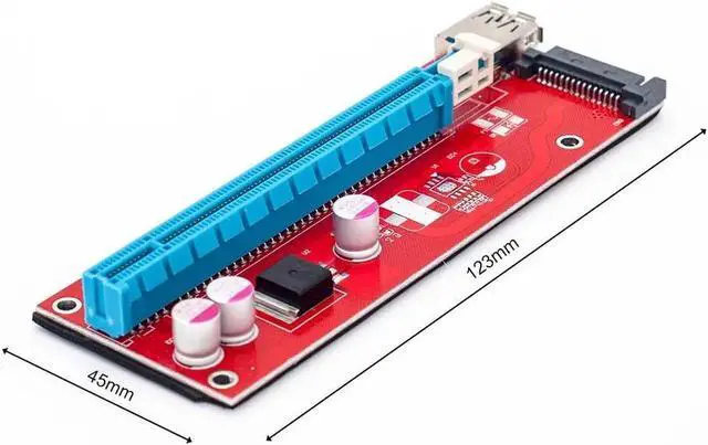 Alt view image 2 of 6 - VER007S PCI Express PCI-E 1X to 16X Riser Card Extender with USB 3.0 Data Cable & 15Pin SATA Molex Power Interface