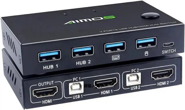Main image of Switch HDMI 2 Port Box, AIMOS USB and HDMI Switches 4 USB Hub, UHD 4K @30Hz, for 2 Computers Share Keyboard Mouse and one HD Monitor