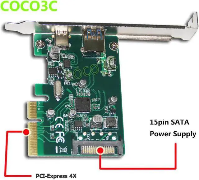 Alt view image 2 of 6 - 2 ports USB 3.1 Type-A + Type-C PCI express Card PCIe low profile bracket pci-e 4x to usb3.1 Type A & C adapter 10Gbps USB-C