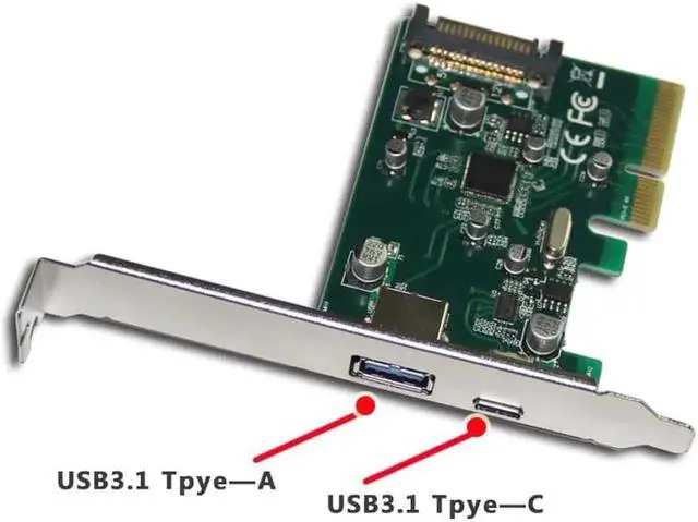 Alt view image 5 of 6 - 2 ports USB 3.1 Type-A + Type-C PCI express Card PCIe low profile bracket pci-e 4x to usb3.1 Type A & C adapter 10Gbps USB-C