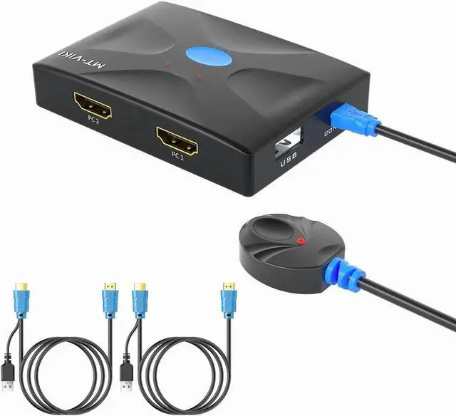 Alt view image 2 of 6 - 4K HDMI KVM Switch 2 Port, KVM Selector for 2 PCs Share Keyboard Mouse and Monitor +2 HDMI KVM Cables + Wire-Desktop Controller