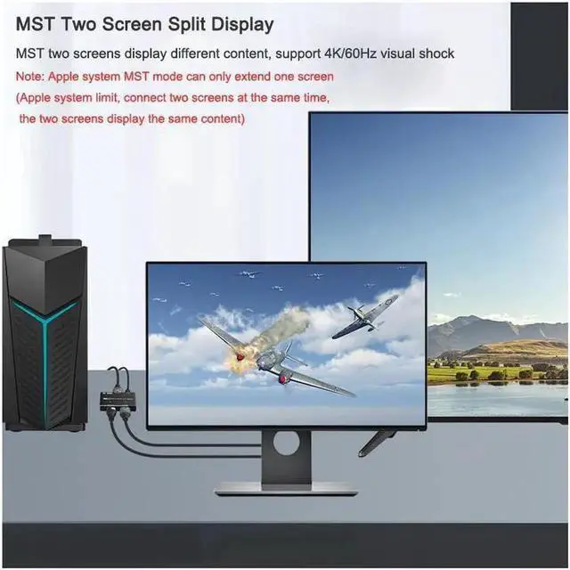 Alt view image 3 of 7 - 8K Displayport to HDMI + DP Splitter DP to HDMI Converter DP 8K@30Hz 4K@120Hz High speed 32.4Gbps for (DP HD) Dual Port Simultaneous Displays Support SST and MST