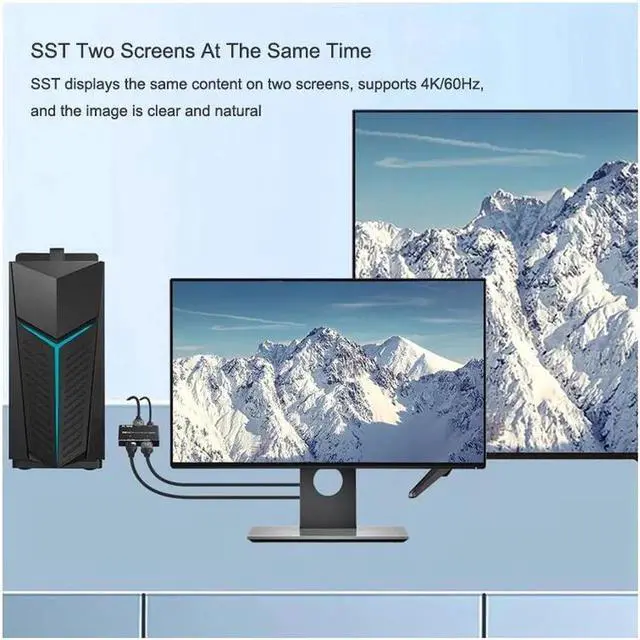 Alt view image 6 of 7 - 8K Displayport to HDMI + DP Splitter DP to HDMI Converter DP 8K@30Hz 4K@120Hz High speed 32.4Gbps for (DP HD) Dual Port Simultaneous Displays Support SST and MST