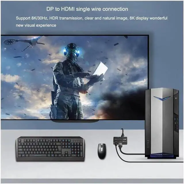 Alt view image 5 of 7 - 8K Displayport to HDMI + DP Splitter DP to HDMI Converter DP 8K@30Hz 4K@120Hz High speed 32.4Gbps for (DP HD) Dual Port Simultaneous Displays Support SST and MST