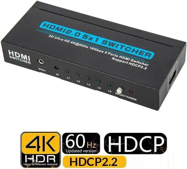 Main image of 2.0 Switch 5x1 5 IN 1 OUT Switcher 4K 60Hz 4:4:4 HDCP 2.2 3D HDR for MI TV Box PS3 PS4 Laptop PC To TV Monitor Projector