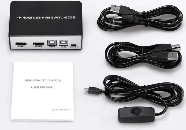 Alt view image 2 of 6 - 4K HDMI USB KVM Switch 2 Port HDMI KVM Selector for 2 Computer Sharing 1 HD Monitor and 4 USB Devices, Support wireless keyboard