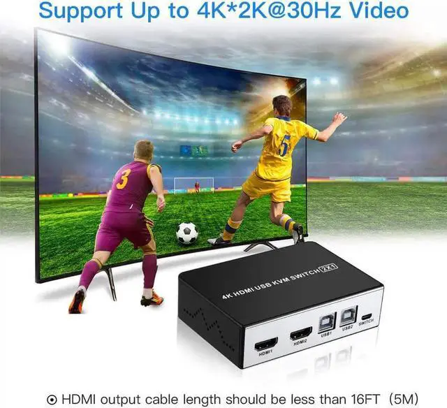 Alt view image 5 of 6 - 4K HDMI USB KVM Switch 2 Port HDMI KVM Selector for 2 Computer Sharing 1 HD Monitor and 4 USB Devices, Support wireless keyboard
