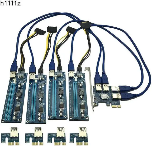 Alt view image 4 of 6 - PCIE PCI E PCI Express 1X to 16X Riser Card 1 to 4 USB3.0 Multiplier Hub Adapter For Bitcoin Mining Miner Mining Device