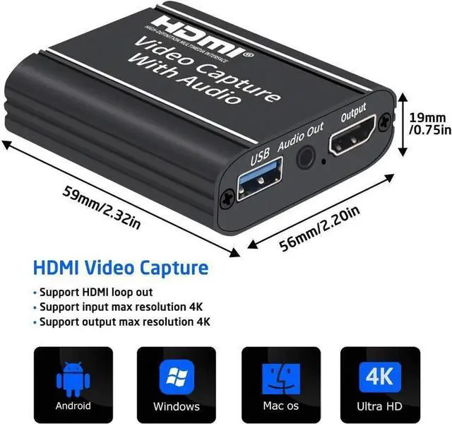 Alt view image 4 of 7 - Capture Card with Loop Out, Video Capture with Audio, 4K HDMI Game Capture USB 2.0 Record Capture Card Device for Live Streaming Broadcasting, Video Conference, Gaming for PS3/4, Switch, DSLR