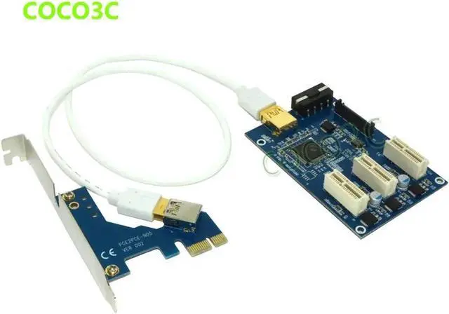 Alt view image 5 of 6 - 1 to 3 PCI express 1X slots Riser Card PCIe x1 to external 3 PCIe slot adapter PCI-e Port Multiplier Card