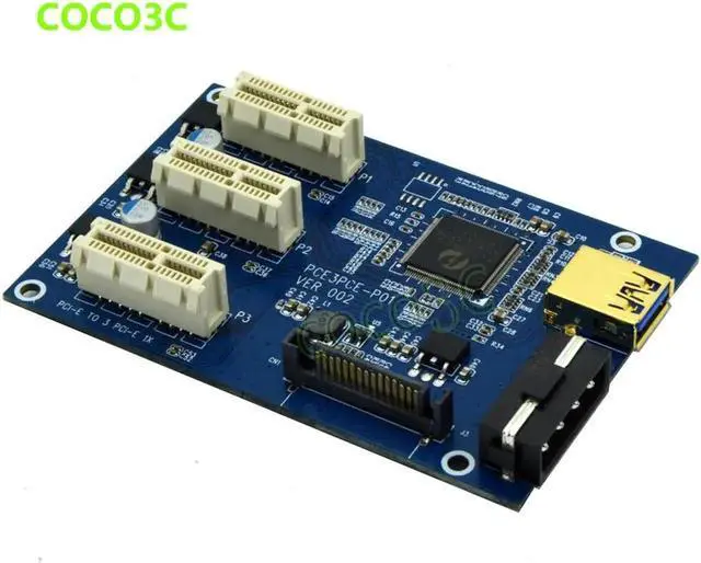 Alt view image 4 of 6 - 1 to 3 PCI express 1X slots Riser Card PCIe x1 to external 3 PCIe slot adapter PCI-e Port Multiplier Card