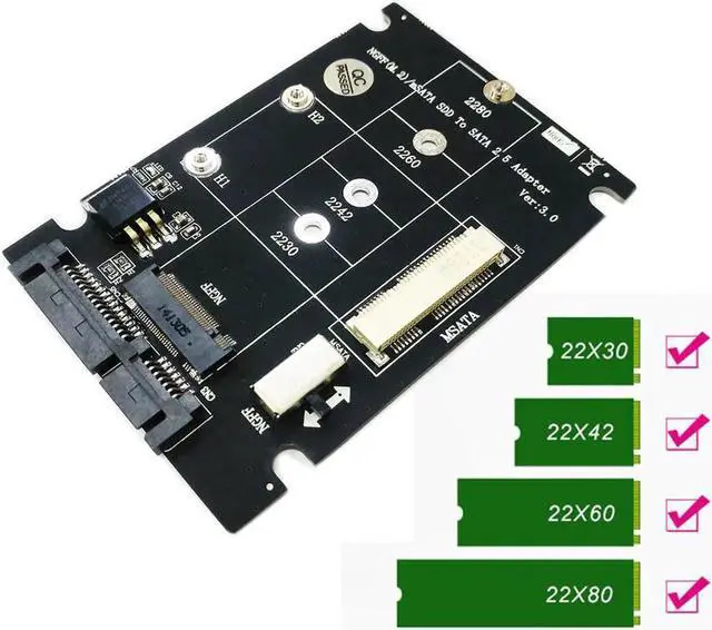 Alt view image 5 of 6 - 2 in 1 M.2 NGFF B Key Mini PCI E mSATA SSD to SATA 2.5" Adapter Card for mSATA SSD 2230 2242 2260 2280 M2 NGFF SATA M.2 Adapter