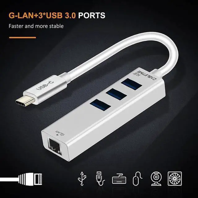 Alt view image 2 of 6 - USB C Ethernet HUB Type C to USB 3.0 RJ45 Network Card for Windows 10 Xiaomi Mi Box 3 Android TV USB Lan Adapter N134