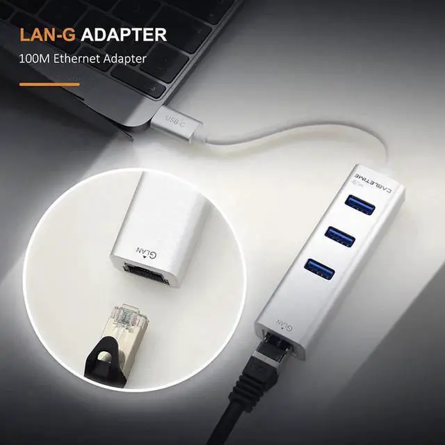 Alt view image 5 of 6 - USB C Ethernet HUB Type C to USB 3.0 RJ45 Network Card for Windows 10 Xiaomi Mi Box 3 Android TV USB Lan Adapter N134