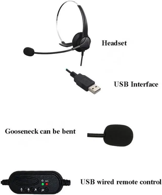 Alt view image 6 of 6 - Aomoproing Adjustable Business USB Headset Hands Headphones Rotatable Earphone Call Center Noise Cancelling With Mic For PC Laptop