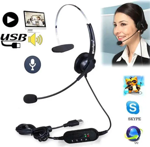 Alt view image 4 of 6 - Aomoproing Adjustable Business USB Headset Hands Headphones Rotatable Earphone Call Center Noise Cancelling With Mic For PC Laptop