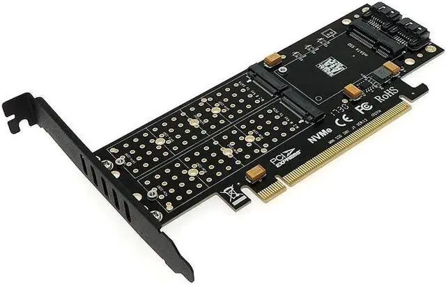 Main image of M Key B Key PCIE to M2 Adapter PCI E 3.0 X16 to M.2 SSD mSATA 2 x 7Pin SATA Port NVME M2 SSD AHCI mSATA 3 in 1 Riser Card