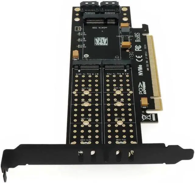 Alt view image 3 of 6 - M Key B Key PCIE to M2 Adapter PCI E 3.0 X16 to M.2 SSD mSATA 2 x 7Pin SATA Port NVME M2 SSD AHCI mSATA 3 in 1 Riser Card