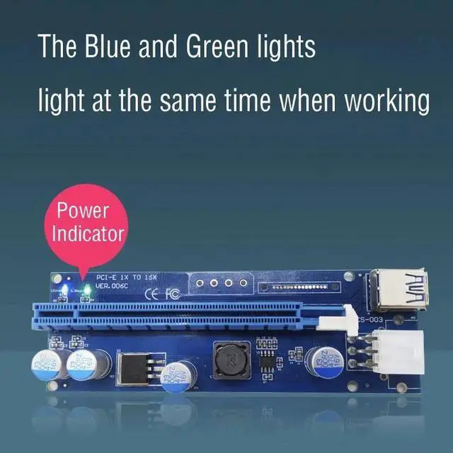 Alt view image 6 of 6 - Riser Card PCI-E 1x to 16x Extender with LED Light 60cm USB 3.0 PCI-E Riser 6Pin Power for BTC Bitcoin Mining Antminer Miner
