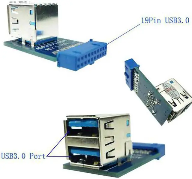 Alt view image 6 of 6 - Mini PCI-e to 2 USB 3.0 ports adapter mini-PCIe to 19Pin USB3.0 header + USB female header to 2 USB3.0 spiltter adapter + cable
