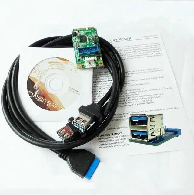 Alt view image 2 of 6 - Mini PCI-e to 2 USB 3.0 ports adapter mini-PCIe to 19Pin USB3.0 header + USB female header to 2 USB3.0 spiltter adapter + cable