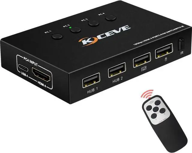 Main image of 4K@60Hz Switch 4 Port USB Switcher Selector 4 in 1 Out Switcher with Remote Control Sync Output Audio&Video