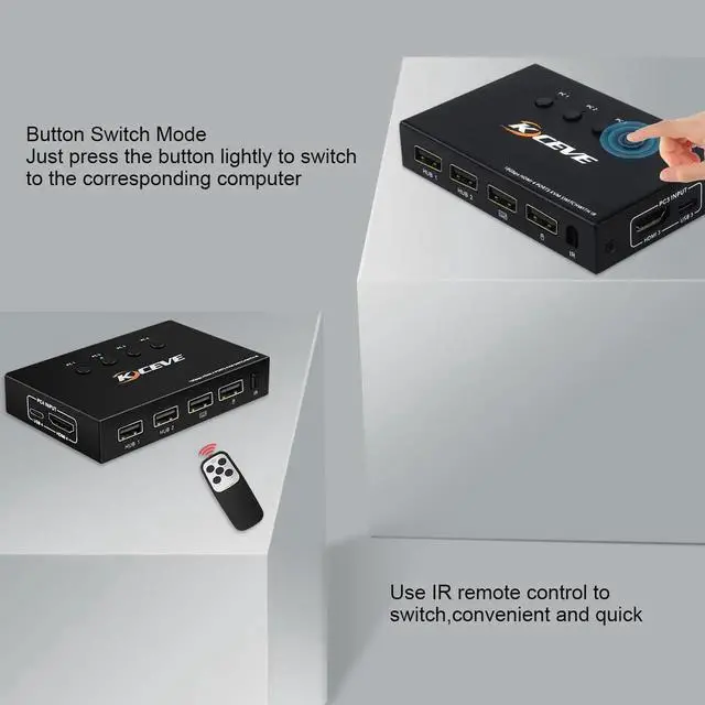 Alt view image 3 of 6 - 4K@60Hz Switch 4 Port USB Switcher Selector 4 in 1 Out Switcher with Remote Control Sync Output Audio&Video