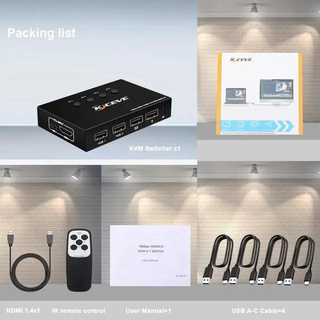 Alt view image 2 of 6 - 4K@60Hz Switch 4 Port USB Switcher Selector 4 in 1 Out Switcher with Remote Control Sync Output Audio&Video