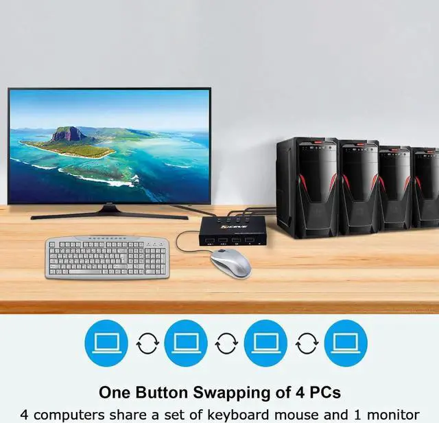 Alt view image 5 of 6 - 4K@60Hz Switch 4 Port USB Switcher Selector 4 in 1 Out Switcher with Remote Control Sync Output Audio&Video