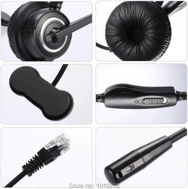 Alt view image 4 of 4 - Aomoproing Volume and Mute Switch RJ9 Headset with microphone Call center headphone office headset for most office telephones
