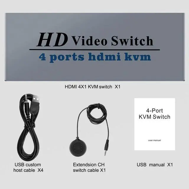 Alt view image 6 of 6 - HDMI KVM Switcher 4K 4 in 1 out KVM Switcher Keyboard Mouse USB Shared Display Synchronization Controller USB KVM Switch