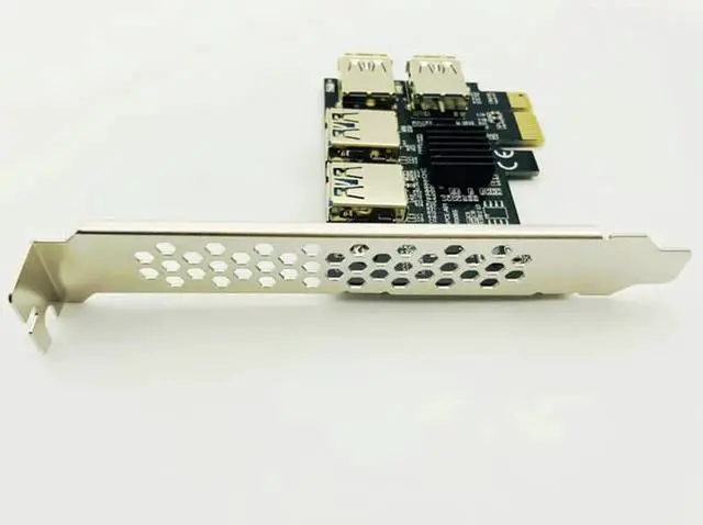 Alt view image 2 of 5 - 4 Ports PCIe Riser Adapter Board PCI-E 1x to 4 USB 3.0 PCI-E Rabbet GPU Riser Extender&6PIN Extension cord 16X Externa